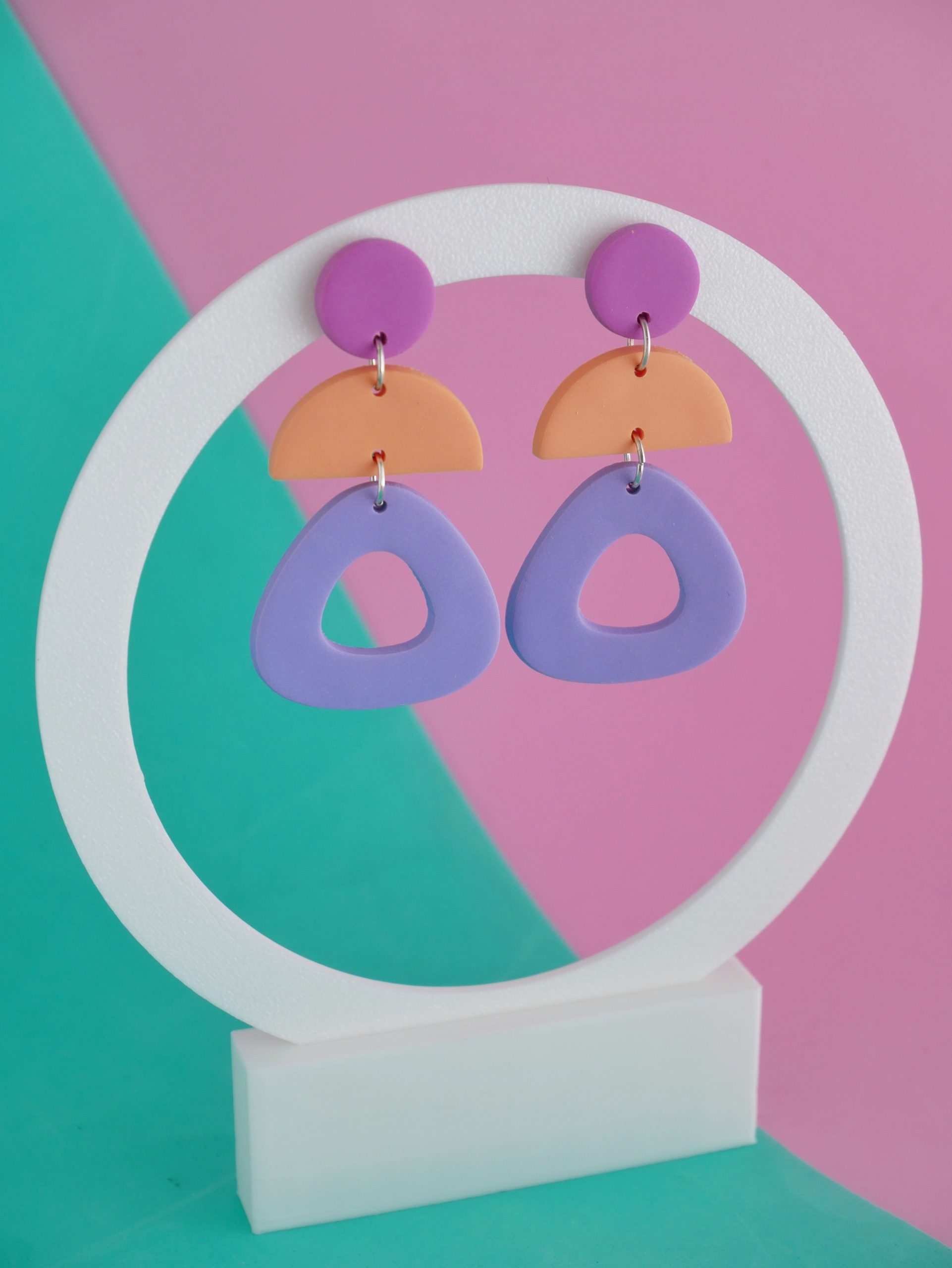 Pendientes ‘Menina’ – Lila y melocotón geométricos - Imagen 2