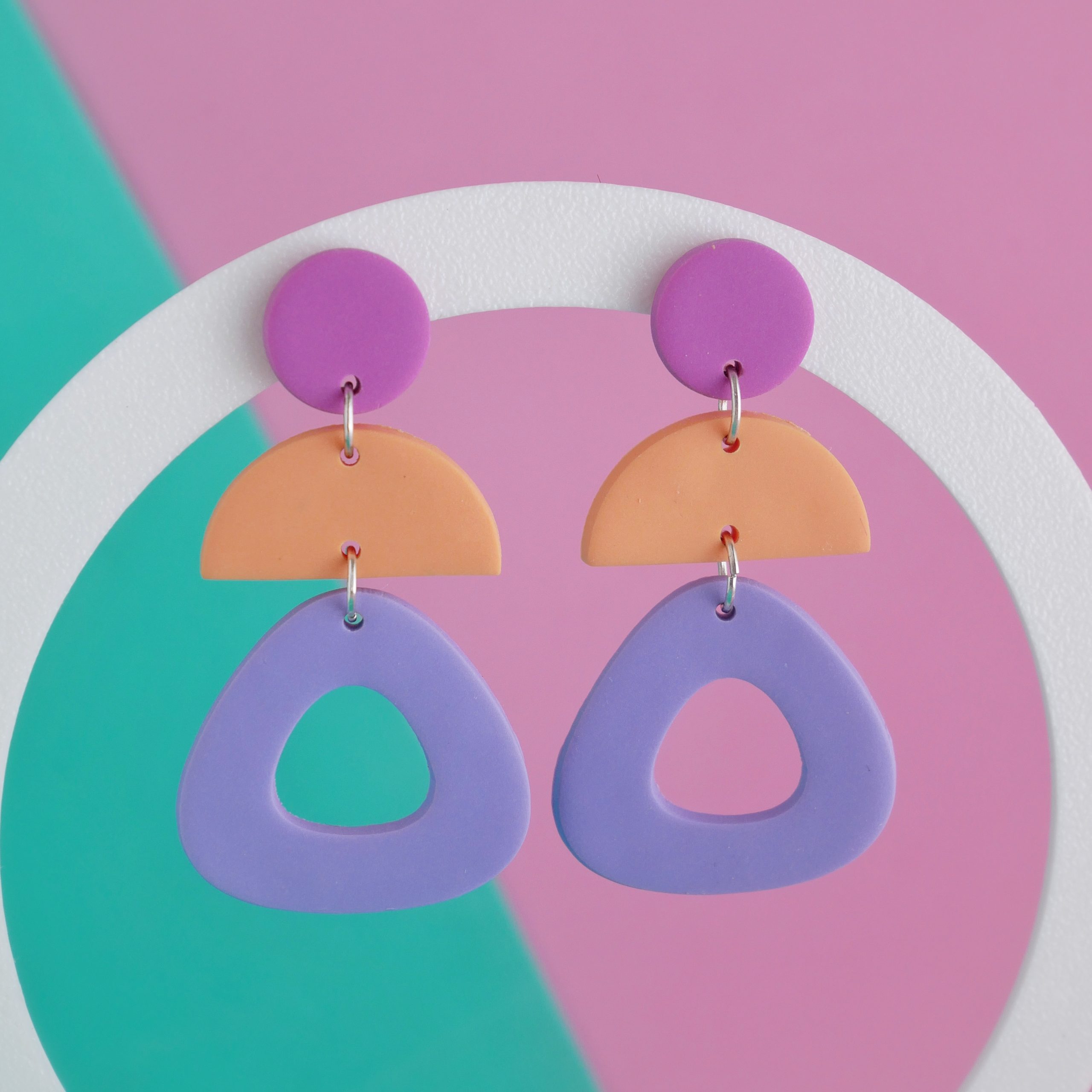 Pendientes ‘Menina’ – Lila y melocotón geométricos