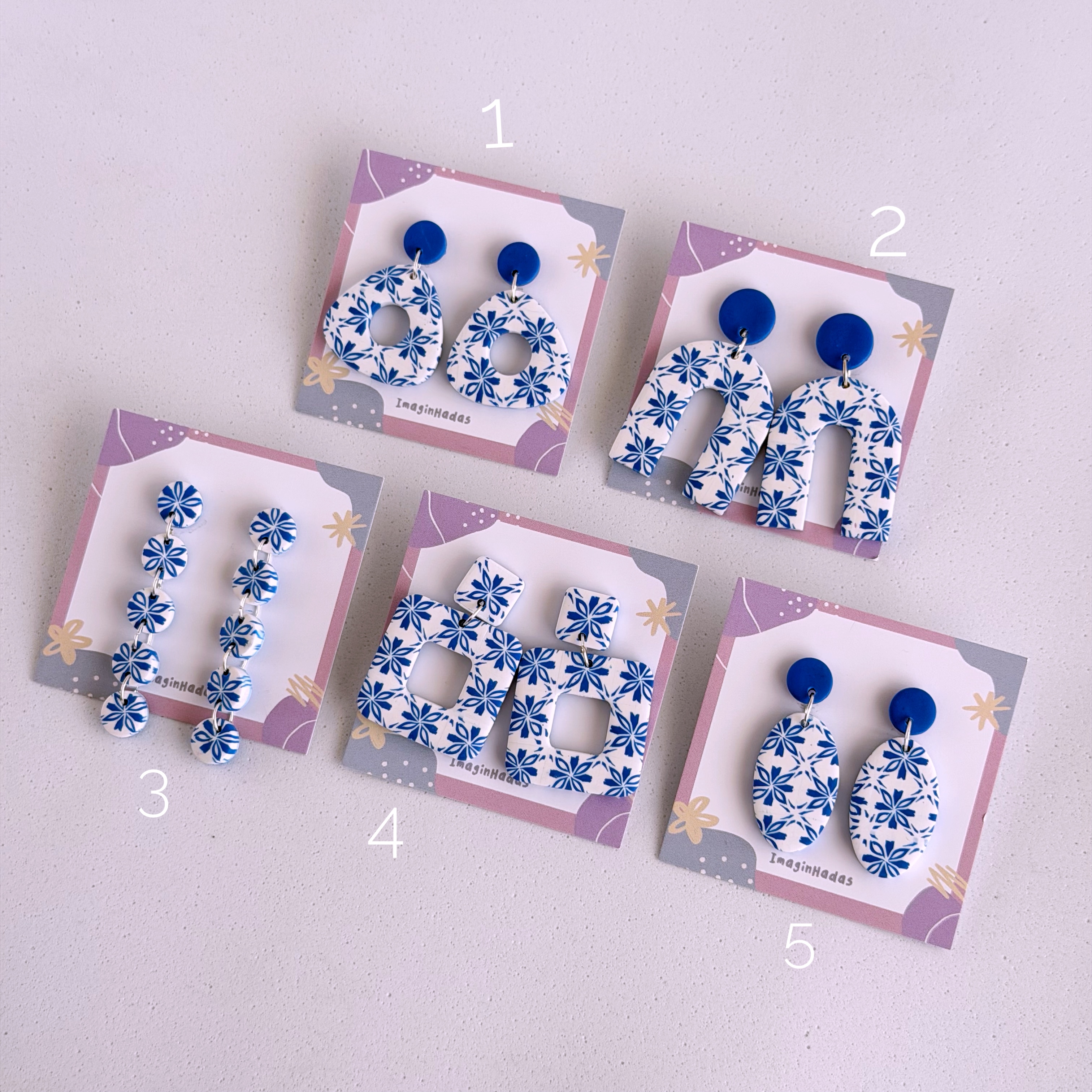 Pendientes estampados "Azulejo portugués" Vol.1